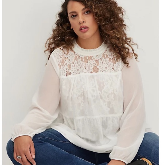 torrid Tops - Lace babydoll long sleeve top